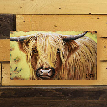Scottish Cow Painting by Artist Carol Landry, 8"x 14" Reproduction on a Wrapped Canvas