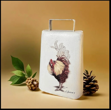 Cowbell Handpainted, 'Healthy Rooster', by Artist Carol Landry. One of a Kind!