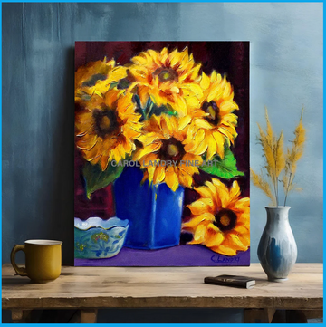 Sunflower Original Art Painted by Artist Carol Landry, 'Glenda's Sunflowers'.