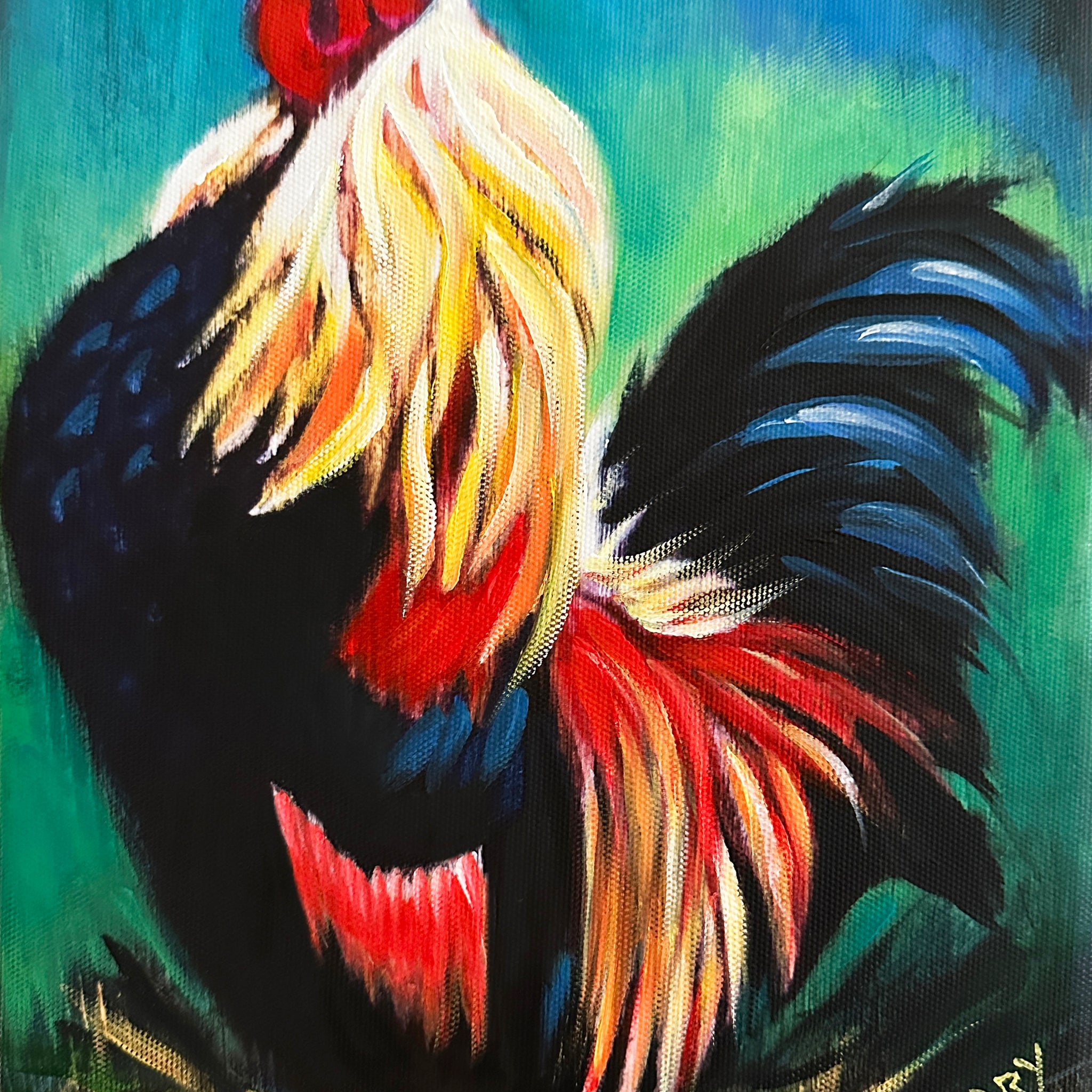 Rooster Farmhouse Art, Painted by Artist Carol Landry, 8"x 12" Reproduction on Canvas