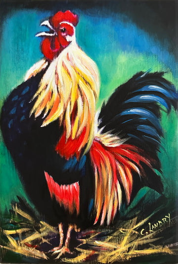 Rooster Farmhouse Art, Painted by Artist Carol Landry, 8"x 12" Reproduction on Canvas