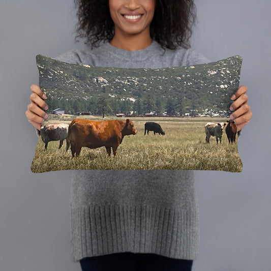 Throw Pillow, Cows in Garner Valley Photo by Artist Carol Landry