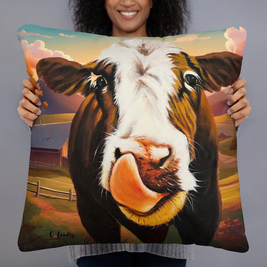 Throw Cow Pillow, 'Albert Cow' Farmhouse Pillow, Artist Carol Landry