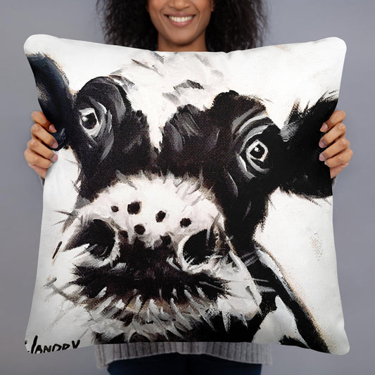 Throw Pillow, Cow Design, 'Willie Whiskers', Cow Decor, Artist Carol Landry