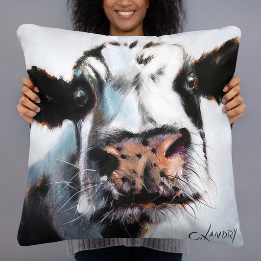 Throw Cow Pillow, 'Whiskers Cow', Farmhouse Throw Pillow, Carol Landry Art