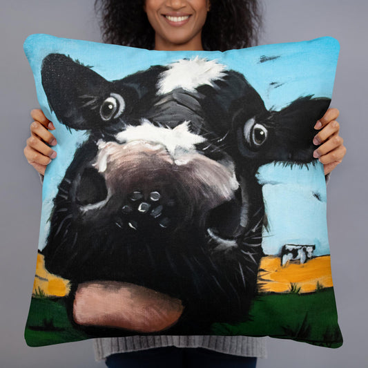 Throw Cow Pillow, 'Blah' Cow by Artist Carol Landry, Whimsical Throw Pillow