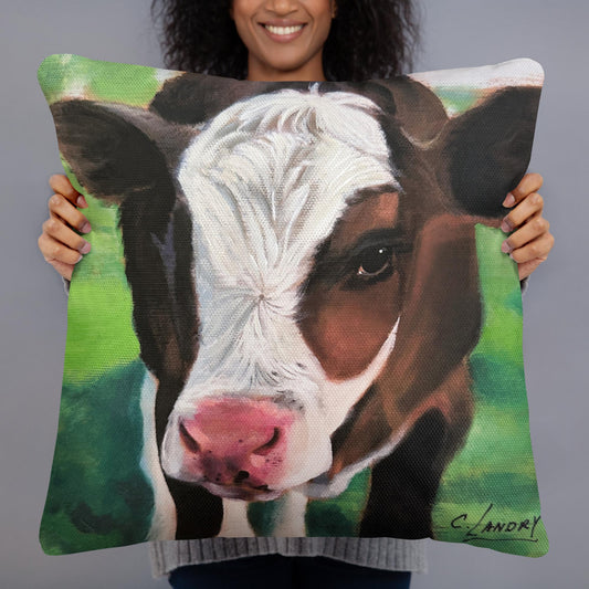 Throw Cow Pillow, Cow Decor, with, 'C. Bell' Cow, by Artist Carol Landry,