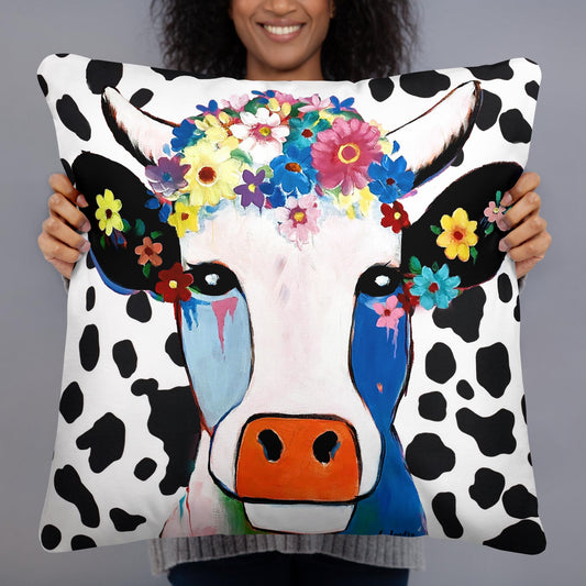 Throw Pillow, Cow Spots & Abstract Cow, Painted by Artist Carol Landry