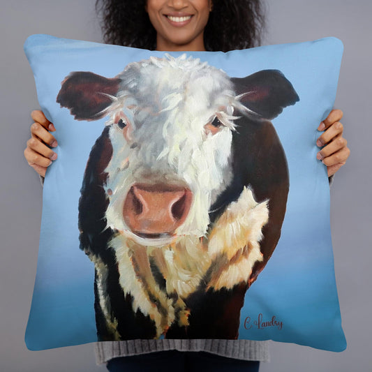 Throw Cow Pillow, 'Cow Selfi', by Artist Carol Landry, Cow Decor