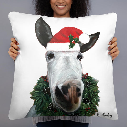 Throw Pillow, Christmas, 'Fred the Donkey', by Artist Carol Landry