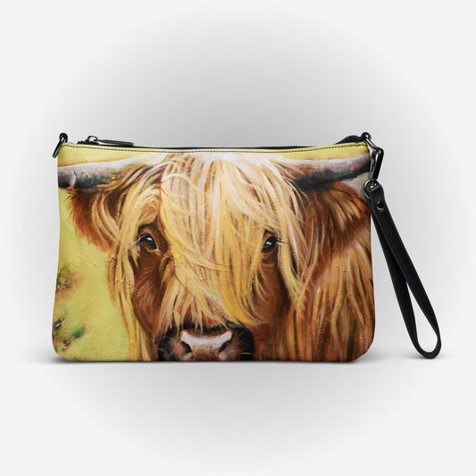 Crossbody bag with Scottish Cow by Artist Carol Landry