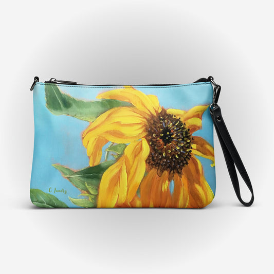 Crossbody bag with 'Sunflower in the Wind', by Artist Carol Landry