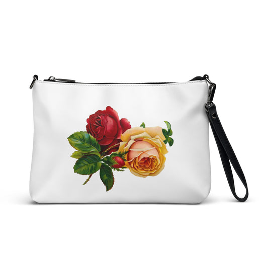 Crossbody bag with Vintage Roses Art, restored by Artist Carol Landry