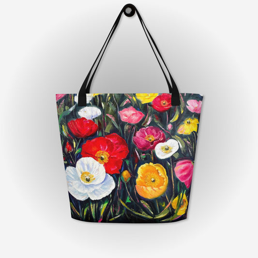 Tote Bag with Poppies Painting by Artist Carol Landry