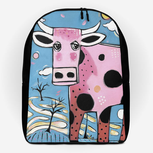 Minimalist Backpack with, 'Strawberry Milk Cow', by Artist Carol Landry