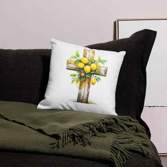 Throw Pillow Case with a Cross with Lemons Design