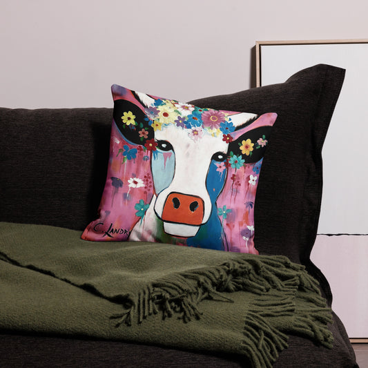 Premium Pillow Case with, 'Dreams of Flowers Cow', by Artist Carol Landry