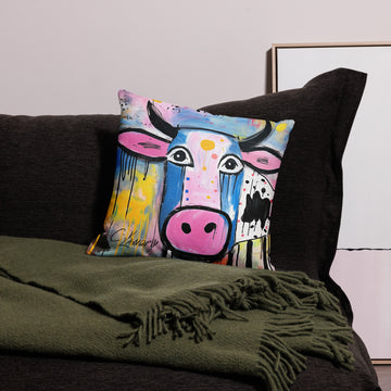 Throw Pillow Case, with, 'Big Nose Abstract Cow', by Artist Carol Landry