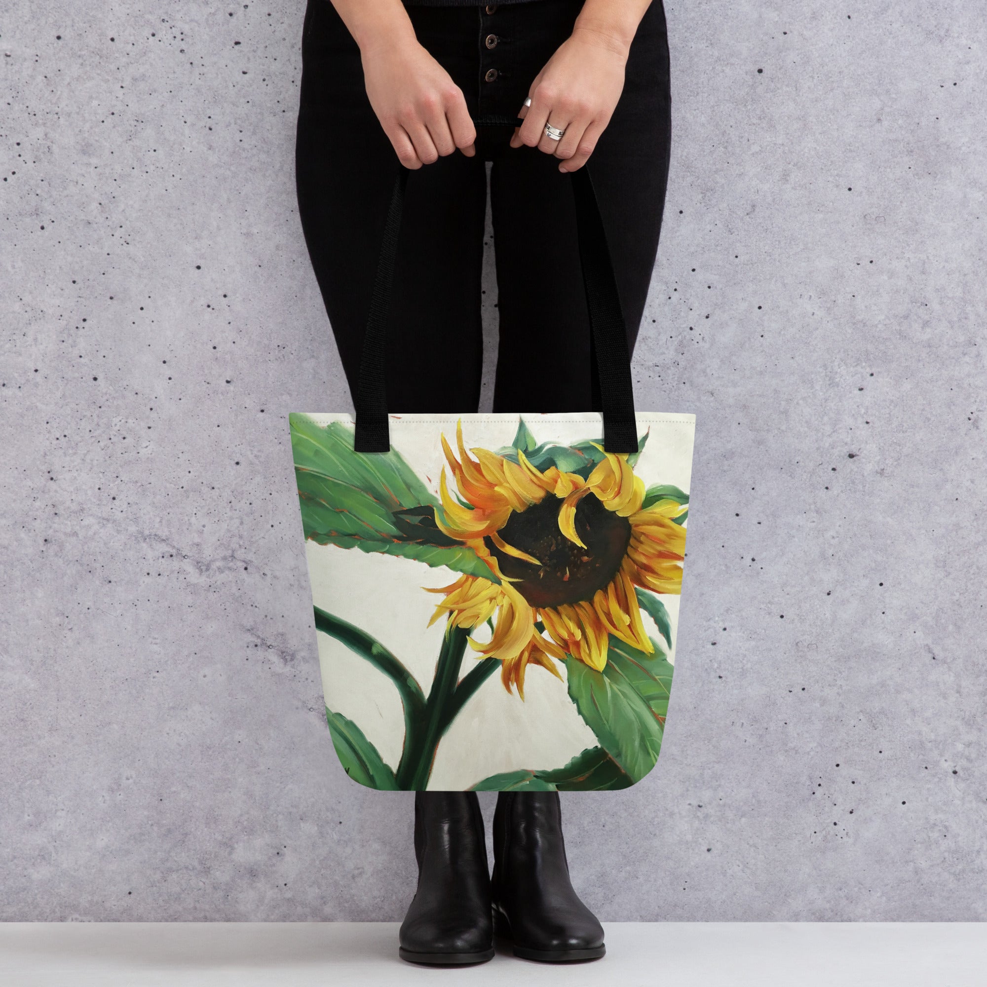 Tote bag with 'Sunflower in the Wind' by Artist Carol Landry