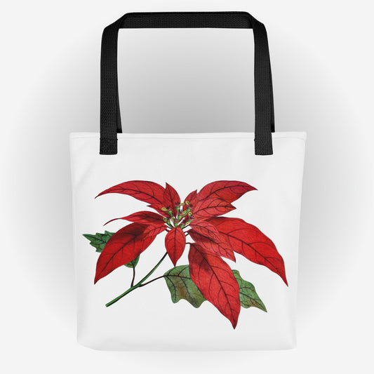 Tote bag with a Poinsettia Design, Christmas Tote Bag