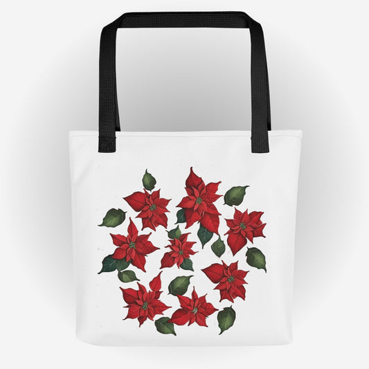 Tote bag with a Cluster of Pointsettias Design