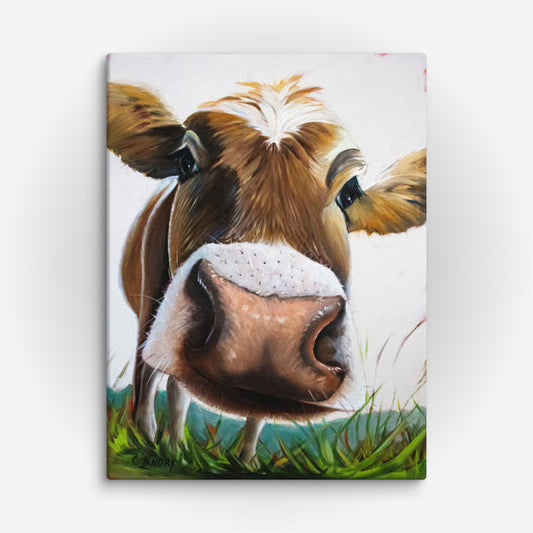 Cow Reproduction on Canvas, 'Bessie's Selfi' by Artist Carol Landry