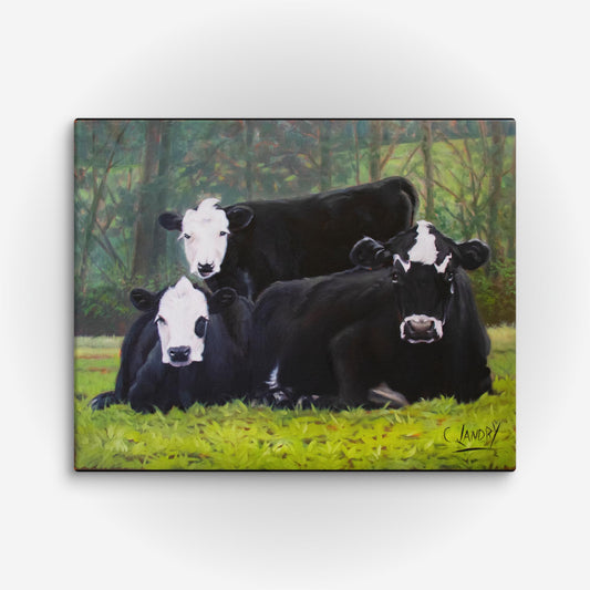 Cow Family, Reproduction on Canvas by Artist Carol Landry