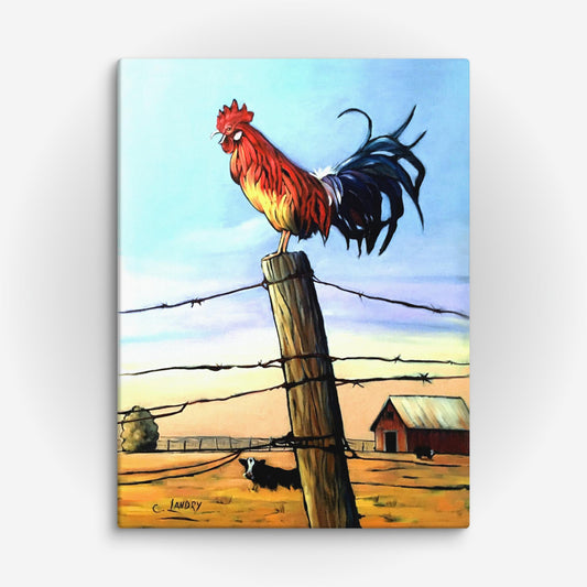 Rooster Art, on a Wrapped Canvas by Artist Carol Landry