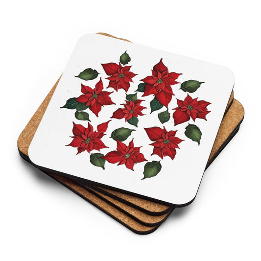 Coaster Cork-Back, Christmas Pointsettia Design