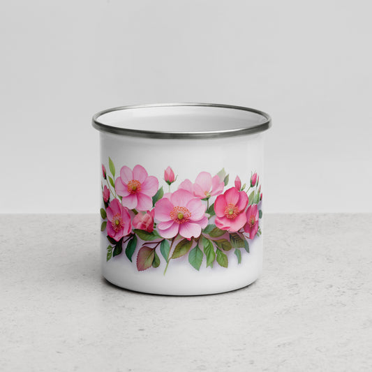 Enamel Mug with Pink Flowers Design