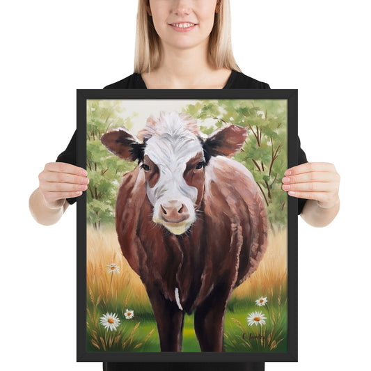 Cow Art in Frame, Hereford Cow Painting by Artist Carol Landry