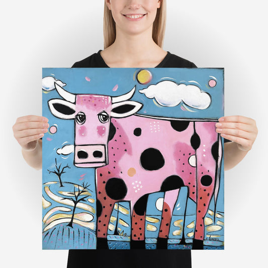 Poster with 'Strawberry Milk Cow' by Artist Carol Landry