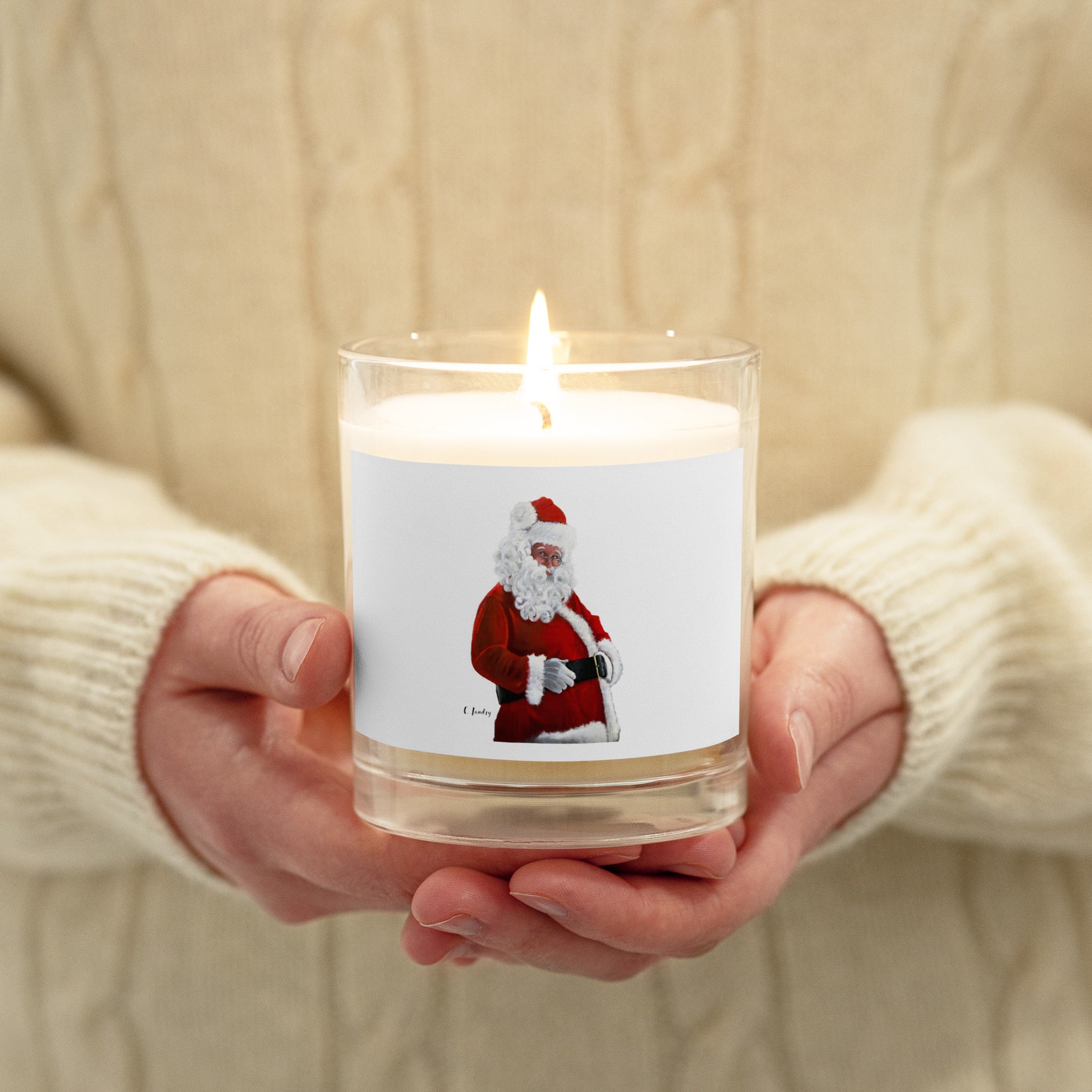 Candle, Christmas Design with 'Santa/art', by Artist Carol Landry