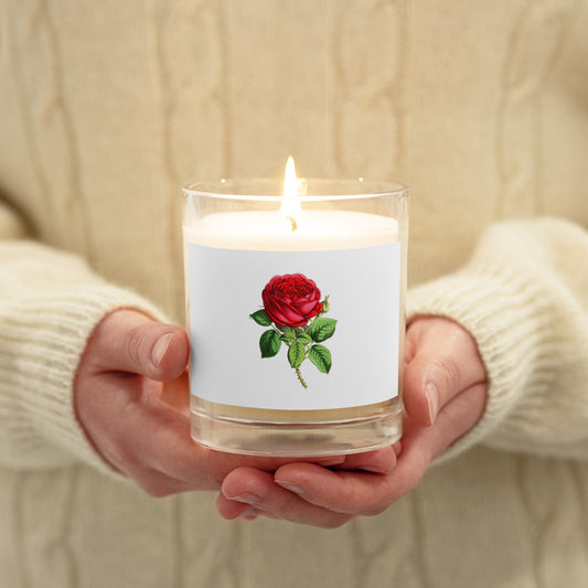 Candle, Glass Jar Soy with a, 'Red Rose Botanical Design'