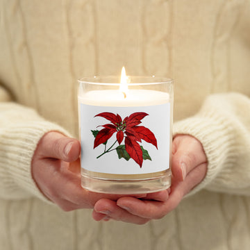 Candle, Sleek Glass jar, with a Pointsettia Design