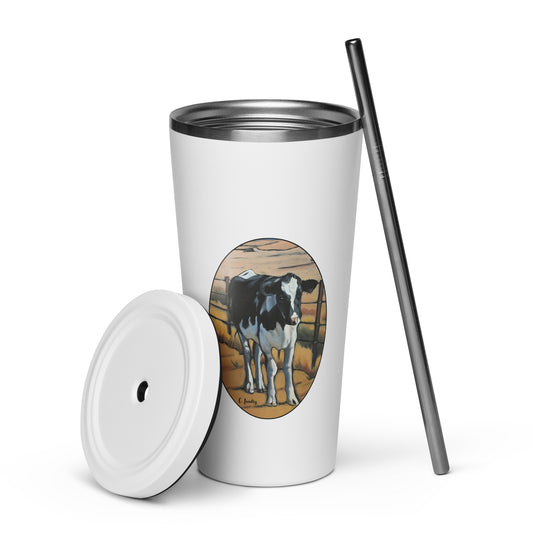 tumbler, Insulated with a straw with A Cow On Farm, by Artist Carol Landry