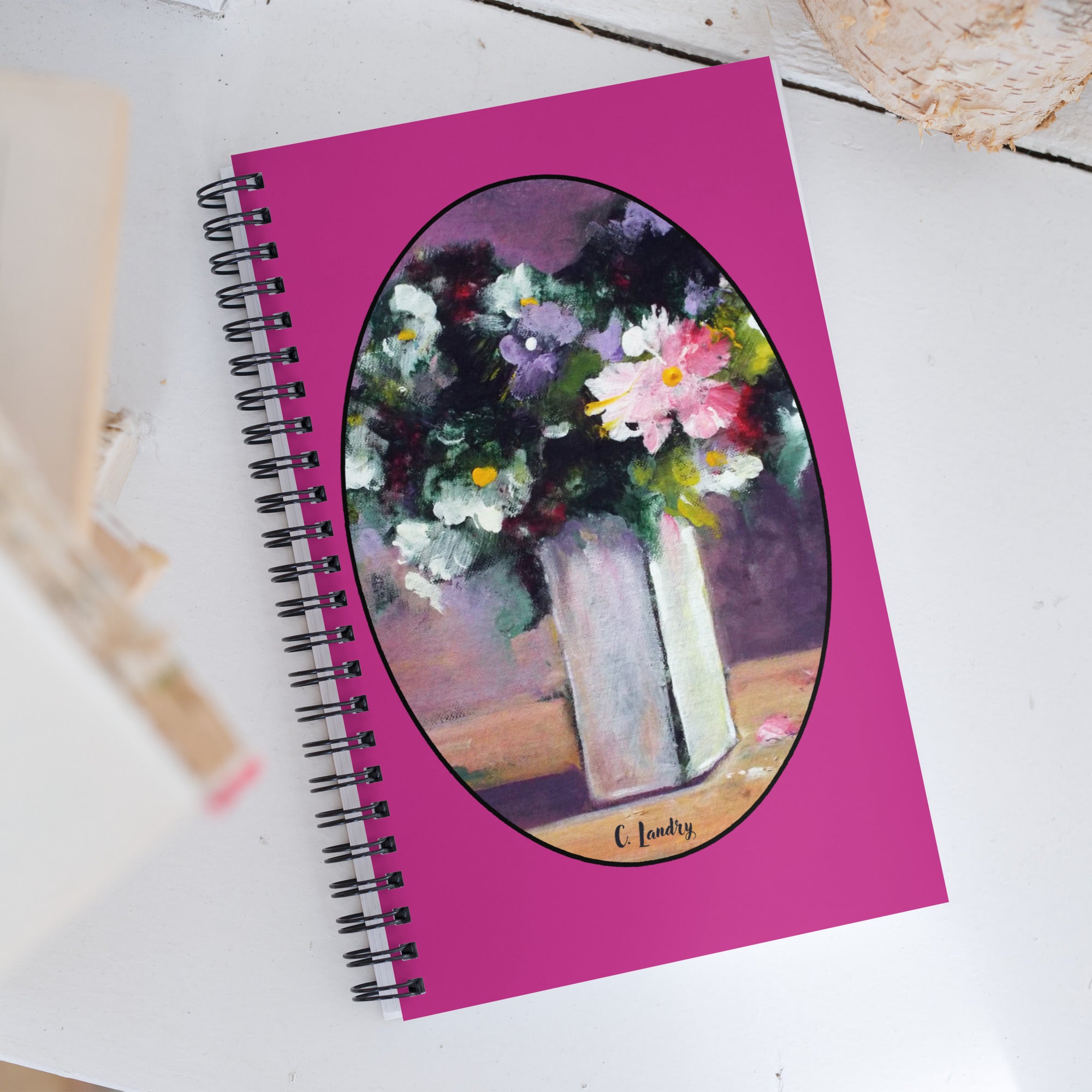 Notebook Spiral with a Violet Floral Design, by Artist Carol Landry