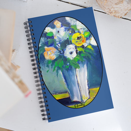 Notebook, Spiral with Blue Floral Art by Artist Carol Landry