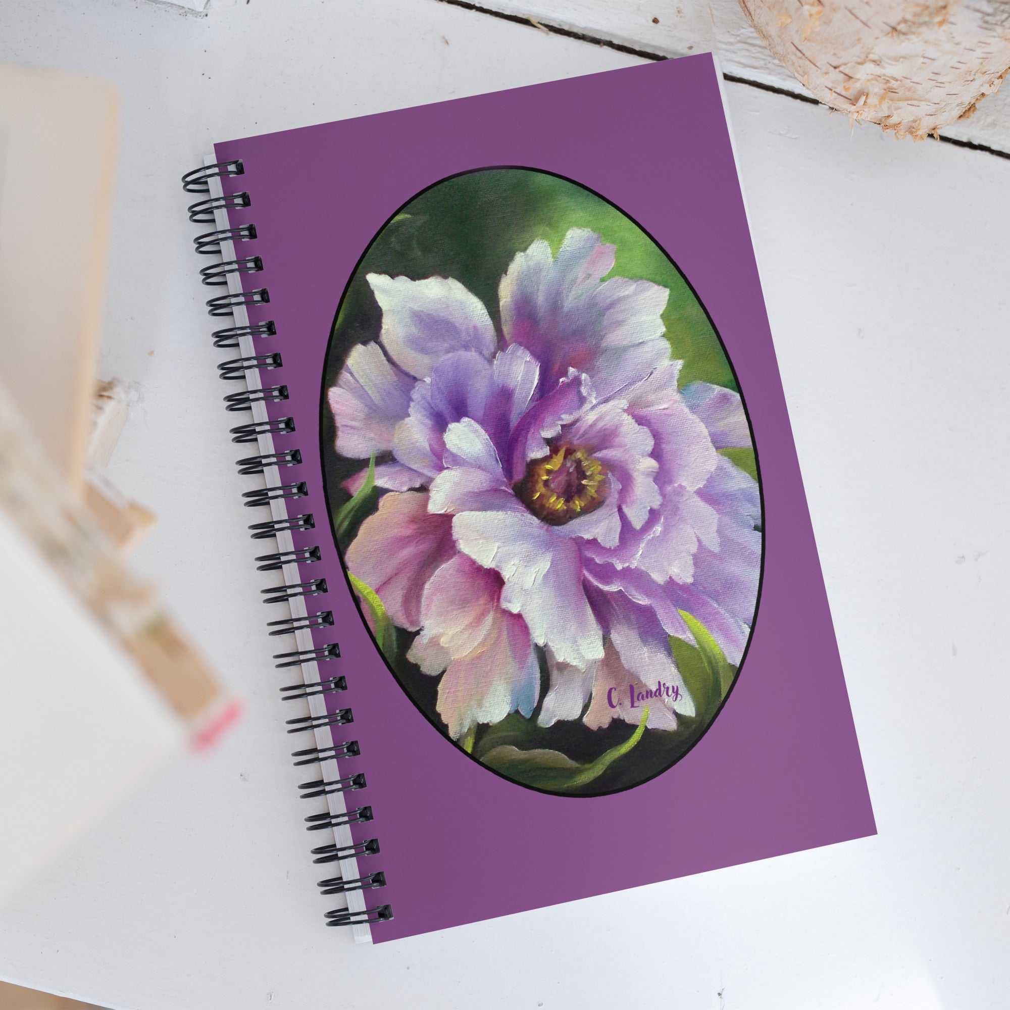 Notebook, Spiral with a Purple Flower Design by Artist Carol Landry