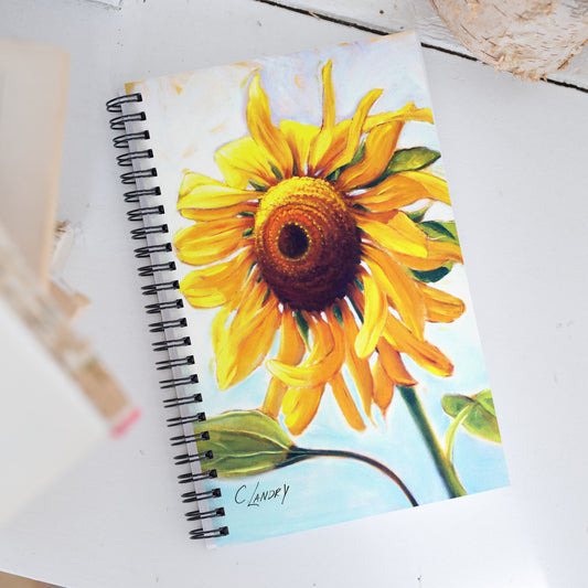 Notebook, Spiral with a Painting of a Sunflower, 'Mammoth', by Artist Carol Landry