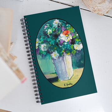 Notebook, Spiral with a 'Torqoise Floral' by Artist Carol Landry