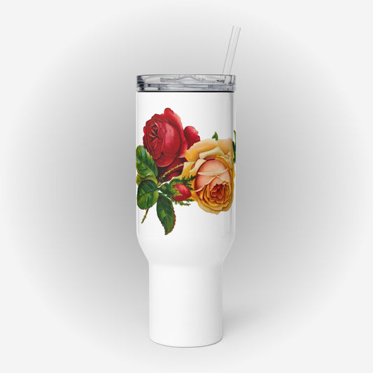 Travel mug with a handle with Vintage Roses Design