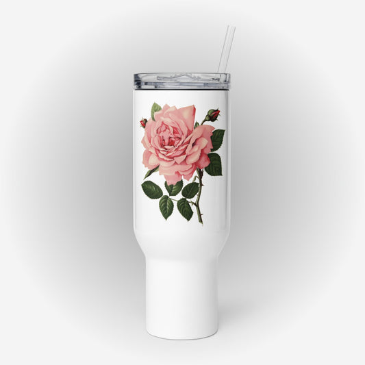 Travel mug with a handle with Vintage Pink Rose Design