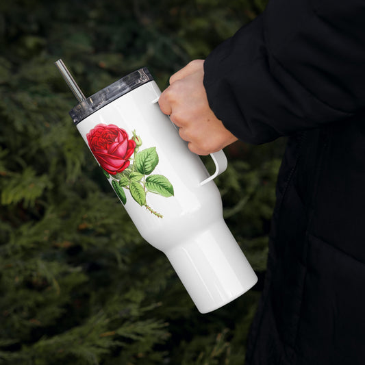 Travel Mug, 40oz. with a Rose Illustration on the Mug.