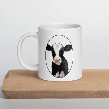 Mug, White Glossy with, 'Bella Cow', by Artist Carol Landry