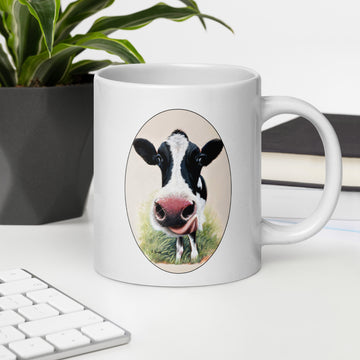 Mug, White Glossy with, 'MM Good Cow', by Artist Carol Landry