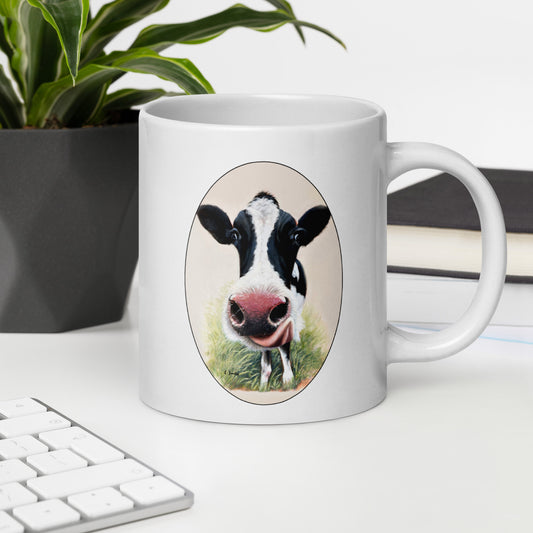 Mug, White Glossy with, 'MM Good Cow', by Artist Carol Landry