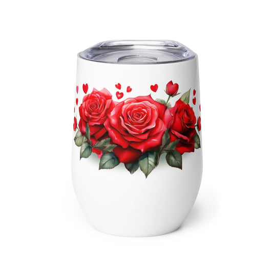 Wine tumbler with Red Roses Valentine Design