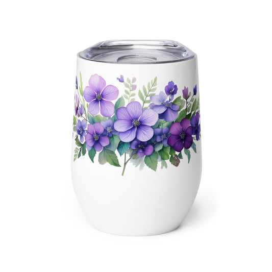 Wine tumbler with Violet Floral Design